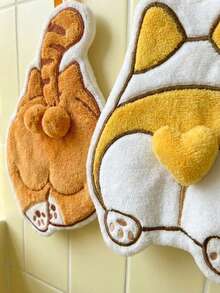 Joivida 柯基屁股猫咪挂式厨房毛巾套装 - 吸水性强，可重复使用的小毛巾，可爱卡通动物洗碗巾，潮流家居装饰，宠物爱好者趣味礼物，纯棉速干手巾，适用于浴室和厨房，柔软可水洗面巾 - 彩色 - 查看 5