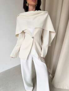 Firerie 女士优雅简约时尚通勤都市风新街头风日常百搭V领围巾金属扣长袖束腰白色西装外套 - 白色 - 查看 3