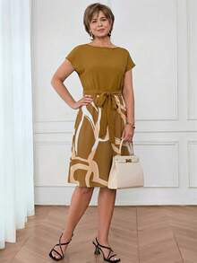 Miaspire 女士休闲通勤印花拼接连衣裙，夏季 - 黃色 - 查看 6