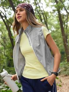 In My Nature 女士拉链前开式户外背心外套 - 灰色 - 查看 3