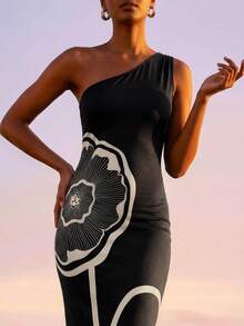 CAJUNI Vestido casual de fiesta con estampado floral y drapeado para mujer - Negro - Ver 7