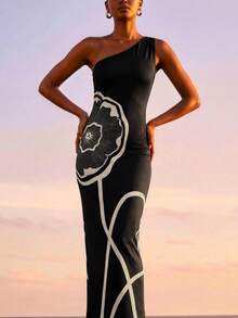 CAJUNI Vestido casual de fiesta con estampado floral y drapeado para mujer - Negro - Ver 6