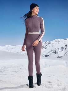 In My Nature 女士撞色长袖拉链连体滑雪服，适合户外滑雪，女士滑雪服 - 紫羅蘭色 - 查看 7