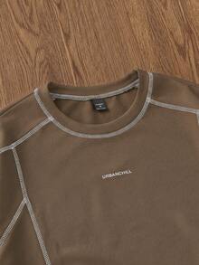 Manfinity Unisex 男士针织休闲日常宽松短袖T恤 - 棕色 - 查看 3