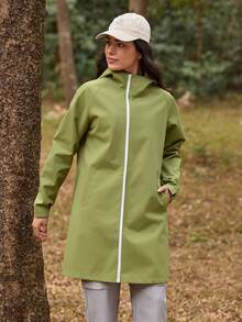 Exploreva 女士插肩袖拉链连帽户外夹克 女士雨衣 女士连帽外套 户外服装 - 綠色 - 查看 1