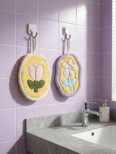 Joivida 高吸水性加厚可爱挂式手巾，珊瑚绒厨房浴室毛巾，速干不掉毛清洁布，家用超柔软洗脸巾，擦干毛巾，装饰毛巾，耐用多用途毛巾，适用于厨房台面、浴室水槽，现代家居必备