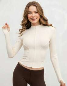 Full Zip Yoga:, Breathable And Fitted For Gym Or Pilates - ivory white - View 9
