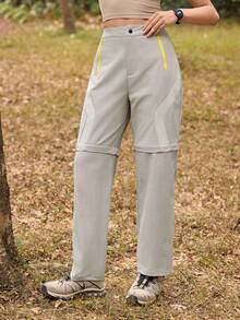 SHEIN In My Nature 女士拉链口袋可拆卸休闲户外裤 - 灰色 - 查看 5