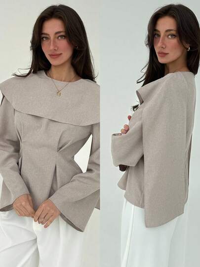 Aloruh Chemisier de mode plissé à la taille avec design de ruban de couleur unie, idéal pour l'automne pour les femmes au bureau ou pour les déplacements