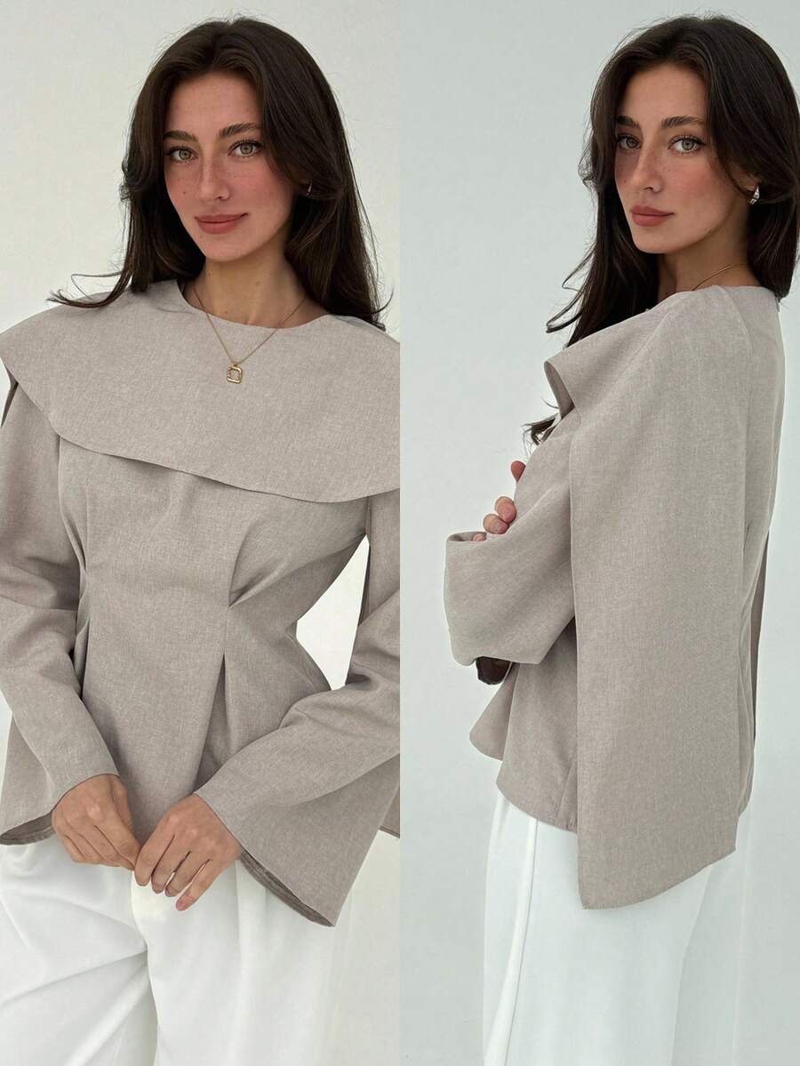 Aloruh 女士纯色缎带设计褶裥腰部时尚衬衫，适合秋季穿着，也适合所有女性秋季办公室通勤穿着。