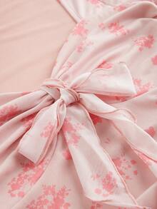 SHEIN MOD 粉色复古美式风格绳结女式T恤，夏季女式复古音乐会女装 - 粉色 - 查看 3