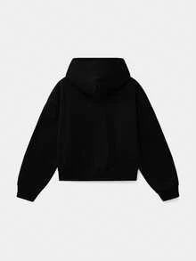 SWAVVY 男士针织休闲日常纯色宽松连帽卫衣 - 黑色 - 查看 2