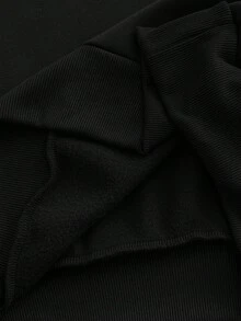 SWAVVY 男士针织休闲日常纯色宽松连帽卫衣 - 黑色 - 查看 7