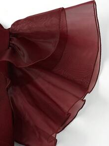 Ellevyn Fitted Round Neck Romantic Elegant Layered Ruffle Sleeve Dress - Burgundy - View 4