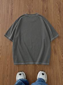 Manfinity Unisex Men's Knit Casual Daily Loose Short Sleeve T-Shirt - Dark Grey - View 2