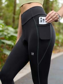 SHEIN In My Nature Women's 2-In-1 3D Gel Padded Cycling & Sports Leggings - Trail Running-Specific Tights With Professional 3D Gel Chamois Pad - Black - View 2