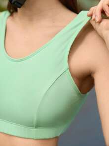 SHEIN In My Nature 女士纯色日常健身运动文胸 - 綠色 - 查看 7