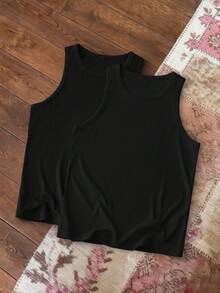 SWAVVY Camiseta de tirantes casual de unicolor para hombres, versátil para primavera/verano - Negro - Ver 2