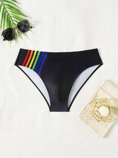 Manfinity KASUA Men's Colorful Striped Triangle Swim Trunks For Beach & Vacation