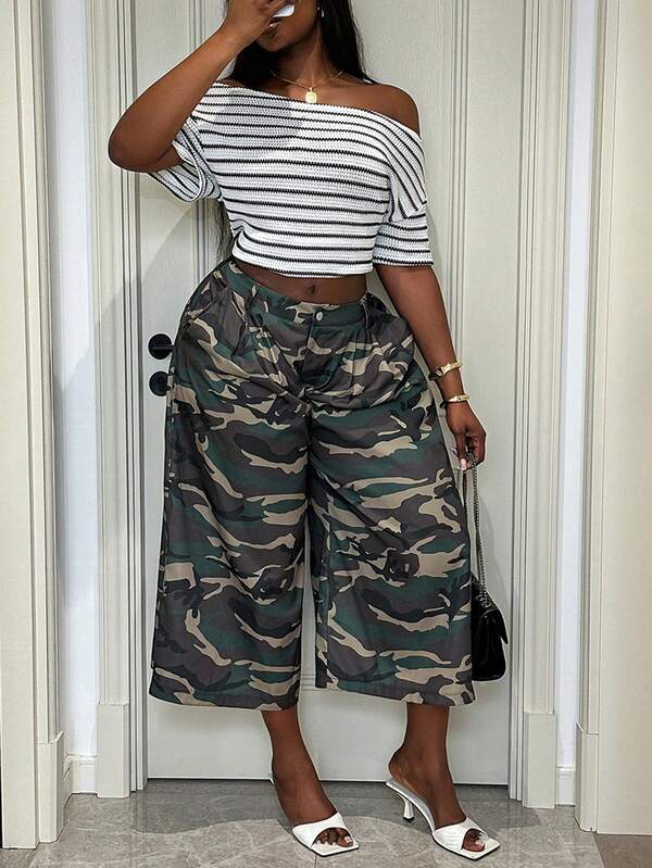 Xyvia Women's Spring/Summer New Casual Vintage Minimalist Commuter Outfit All-Match Versatile Camouflage Print Pleated Button Loose Pants