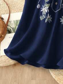 Rusticease 女士夏季度假休闲刺绣衬衫 - 藏蓝色 - 查看 3