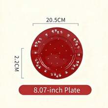 Cirelle Vajilla de cerámica esmaltada de alta temperatura con platos con diseño floral de SOLECASA, fácil de limpiar, apta para microondas y lavavajillas - Rojo y blanco - Ver 9