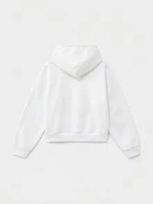 SWAVVY Áo hoodie nam dệt kim dáng rộng, màu trơn, thích hợp mặc hàng ngày. - trắng - Xem 2