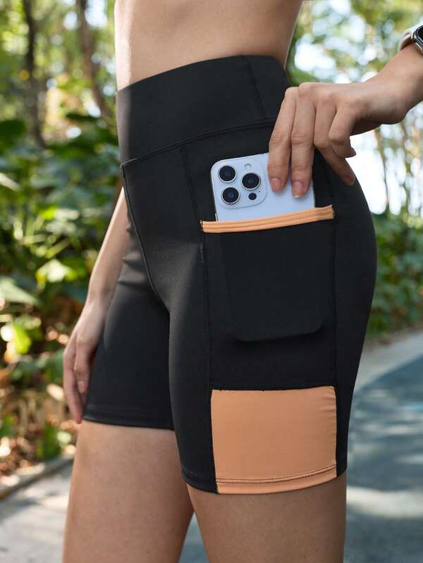 SHEIN In My Nature Women's Contrast Color Splicing High Waist Seamless Outdoor Shorts