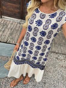 EMERY ROSE 女士长裙 夏季连衣裙 女士夏季服装 乡村音乐会服装 度假连衣裙 沙滩连衣裙 - 藍色 - 查看 3