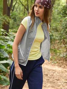 In My Nature 女士拉链前开式户外背心外套 - 灰色 - 查看 1