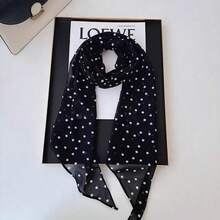 Joivida 1条/2条装法式复古棕色波点长款真丝围巾，女士百搭多功能头巾、围巾、颈饰 - 絲巾 - 查看 11