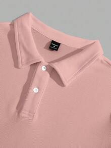 SWAVVY Men's Casual Solid Color Short Sleeve Knit Polo Shirt,Soft Pink,Summer,Golf,Versatile Men's Clothes,Collar Pink Tops - Pink - View 3