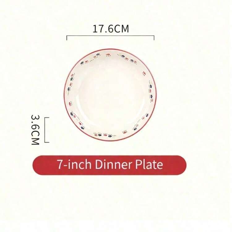 Cirelle Vajilla de cerámica esmaltada de alta temperatura con platos con diseño floral de SOLECASA, fácil de limpiar, apta para microondas y lavavajillas - Rojo y blanco - Añade 6
