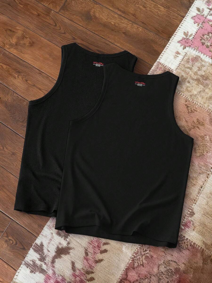 SWAVVY Camiseta de tirantes casual de unicolor para hombres, versátil para primavera/verano - Negro - Ver 1