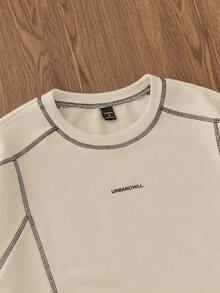 Manfinity Unisex 男士针织休闲日常宽松短袖T恤 - 卡其色 - 查看 3