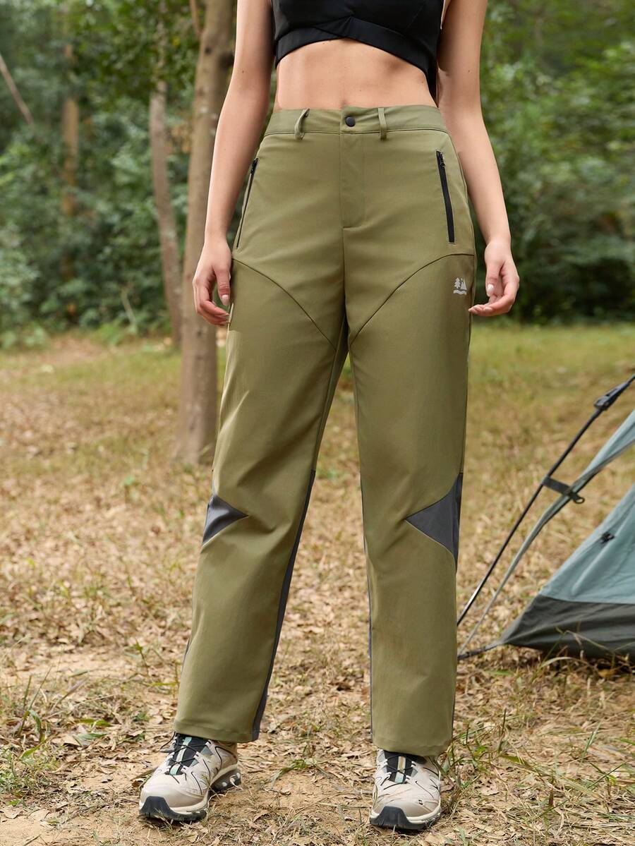 SHEIN In My Nature Women's Zipper Pocket Straight Loose Outdoor Pants - Army Green - View 1