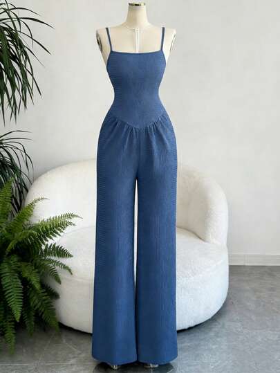 Elenzga Damen Lässig einfarbiger ärmelloser Jumpsuit, Sommer