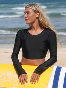 Swim SPRTY 女士度假沙滩长袖休闲泳装套装 - 黑色 - 查看 5