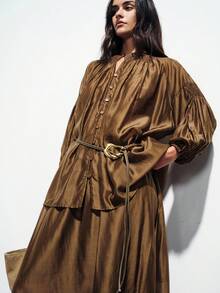 Aveloria Modichic Bộ 2 món gồm áo tay phồng rộng và chân váy dáng suông, chất liệu vải Tencel mỏng nhẹ, kiểu dáng tối giản thoải mái. - Cà phê nâu - Xem 6