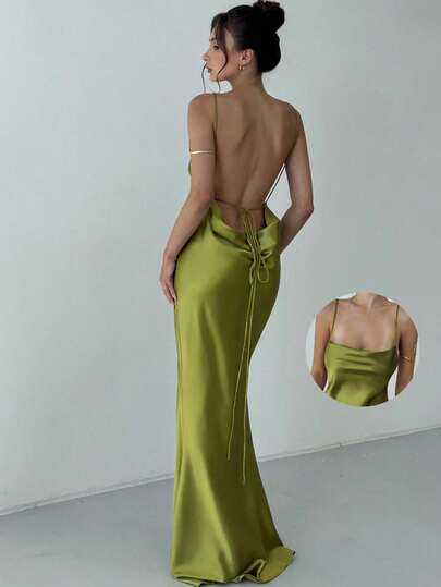 Aloruh Vestido sin mangas con nudo en la espalda y bajo de cola de pez, unicolor minimalista, adecuado para fiestas y verano