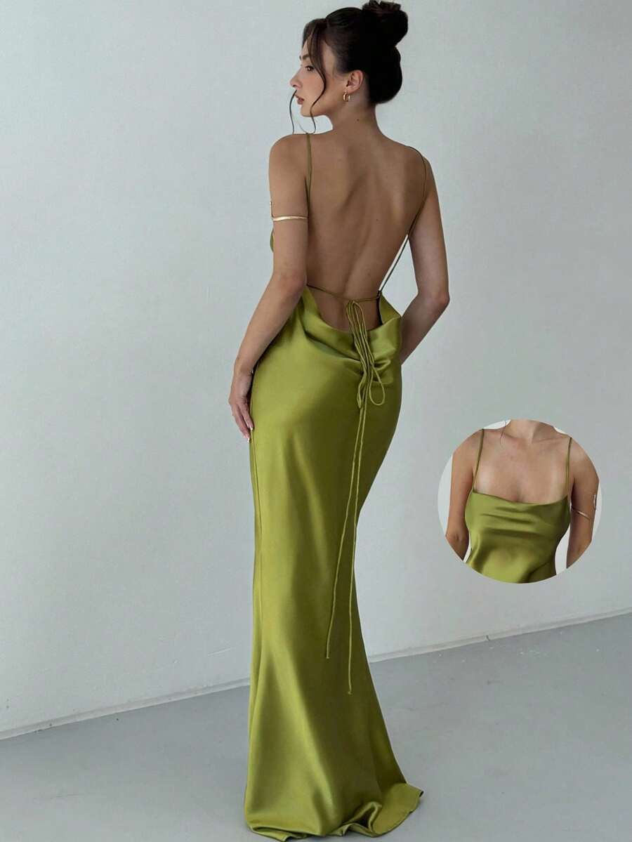 Aloruh 女士优雅结背无袖鱼尾裙，简约纯色，适合派对和夏季