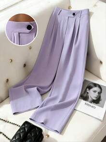 Selianne Quần ống rộng rộng rãi màu tím, quần dài maxi mùa hè thẳng giản dị dành cho nữ - Màu tím hoa cà - Xem 4