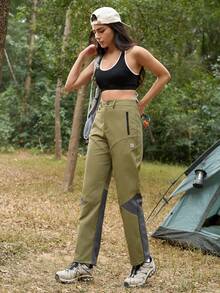 SHEIN In My Nature Women's Zipper Pocket Straight Loose Outdoor Pants - Army Green - View 4