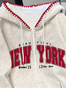 Resyla 大码Y2K风格卫衣外套，复古美式纽约风大码卫衣，时尚独特的秋冬大码女式卫衣外套 - 灰色 - 查看 3