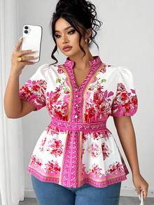 Rometta 这款大码女式优雅玫红色压花印花衬衫，采用A字下摆设计，收腰剪裁，饰以珍珠纽扣，尽显优雅气质。它是一款百搭连衣裙，适合婚礼、聚会、各种节日（如返校季、毕业典礼、情人节、音乐节、母亲节、万圣节、感恩节、复活节、国庆节、晚宴、约会、派对、婚礼、郊游等）穿着。 - 粉色 - 查看 8