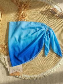 SHEIN Váy voan buộc dây bên hông màu xanh gradient kiểu nàng tiên cá cho bé gái tuổi teen, thích hợp mặc đi nghỉ hè, mặc ngoài đồ bơi, che chắn đồ bơi, che chắn đồ tắm, che chắn đồ bơi cho trẻ em, khăn quấn đi biển trang trí sao biển kim loại. - Màu xanh lam - Xem 2