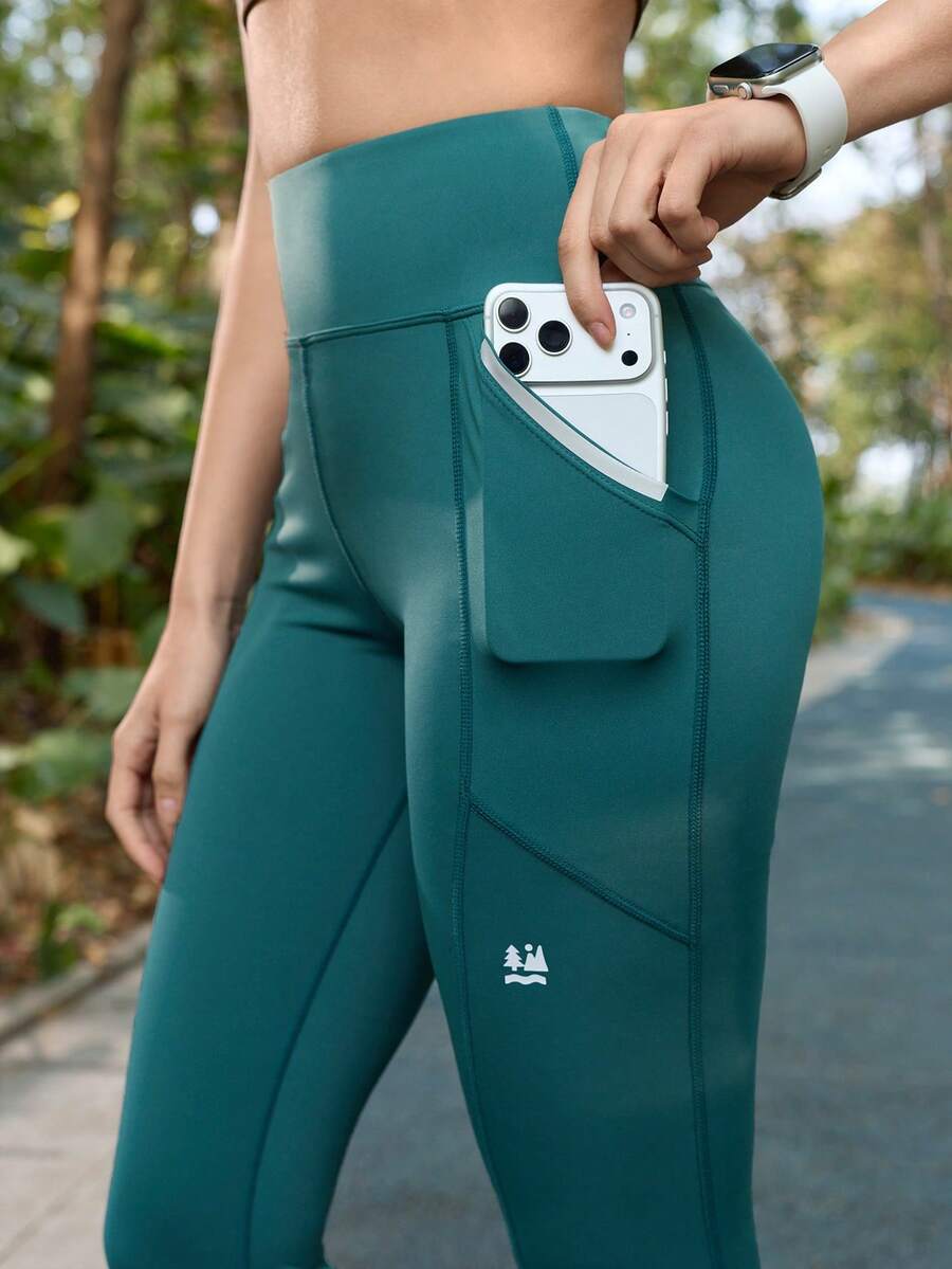 SHEIN In My Nature Women's High Waist Casual Versatile Daily Outdoor Skinny Pants Hunter Green Athletic Wear Green Athletic Leggings - Army Green - View 1