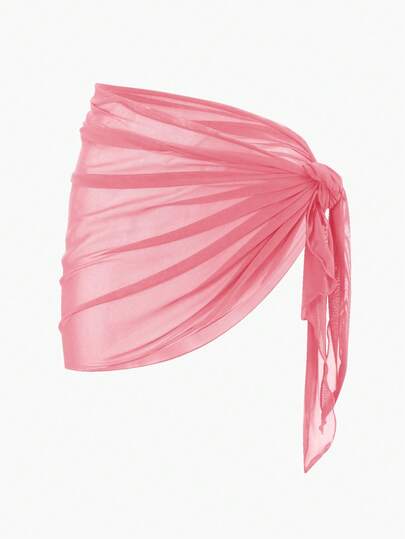 Swim Basics 度假沙滩纯色薄纱罩衫和半身裙套装