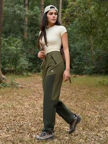In My Nature 女士撞色拉链口袋直筒徒步裤 - 軍綠色 - 查看 5