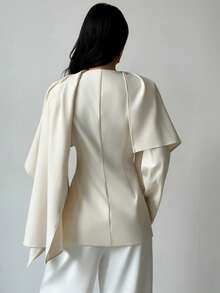 Firerie 女士优雅简约时尚通勤都市风新街头风日常百搭V领围巾金属扣长袖束腰白色西装外套 - 白色 - 查看 2